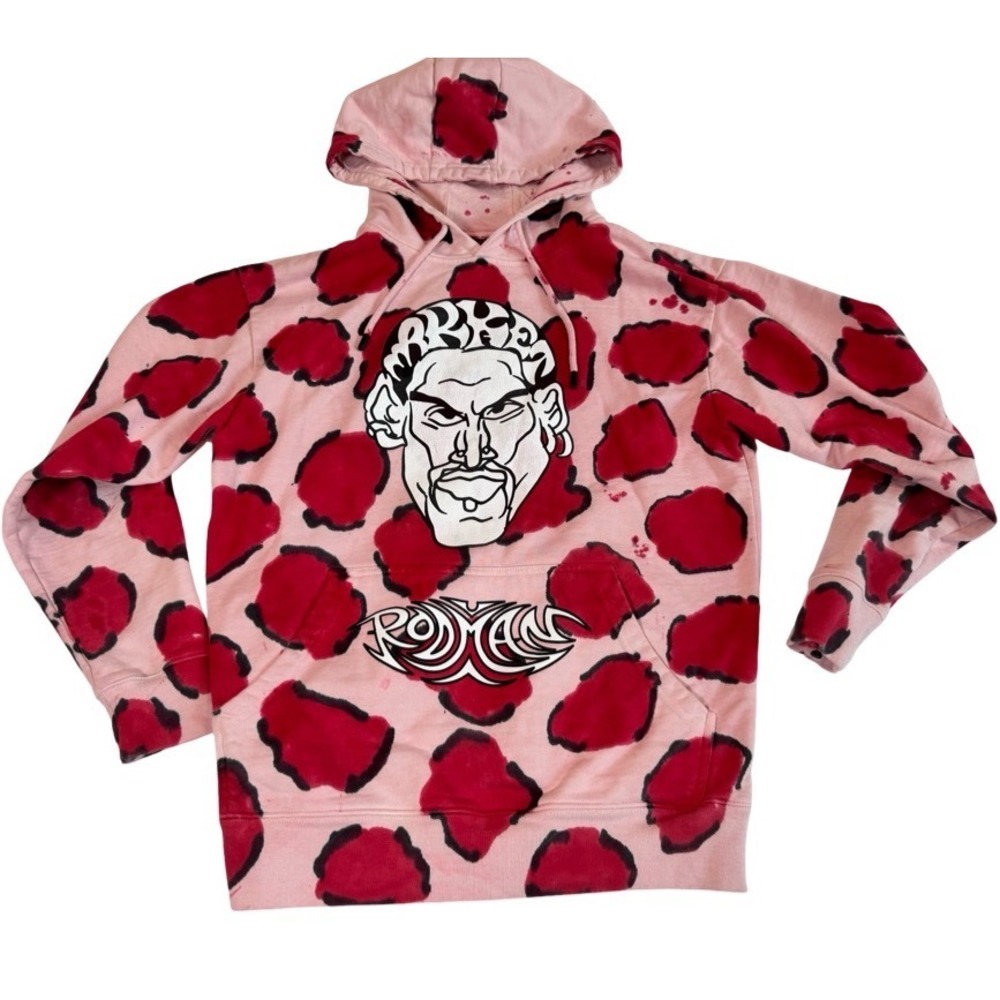 Market x‎  Dennis Rodman Red Pink Leopard Spot Graphic Hoodie Mens Large NBA